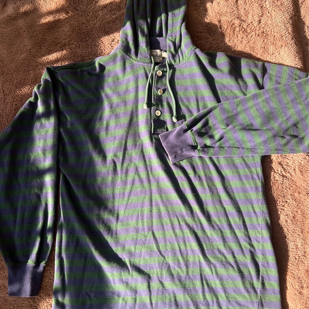 Striped Hooded  Pullover - Purple/Dark Blue & Green